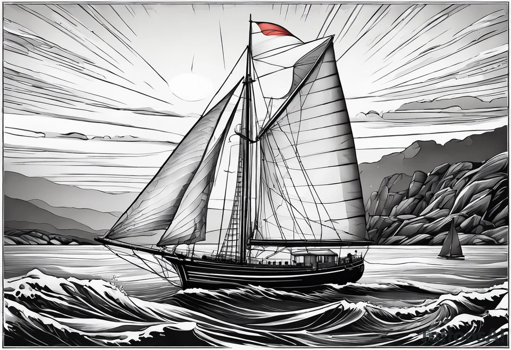 voilier vue de face. phare maritime dans le voilier servant de mat pour les voiles. tattoo idea