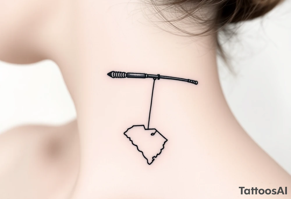 Girly fishing rod with something showcasing South Carolina state dangling from it tattoo idea