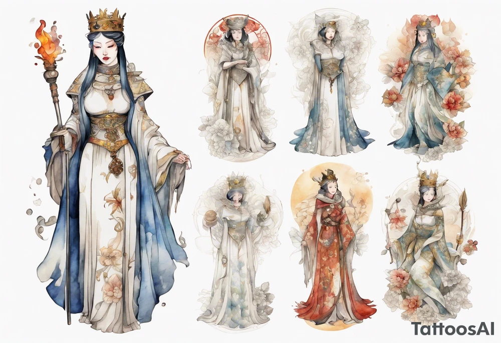 medieval queen dressed in white tattoo idea