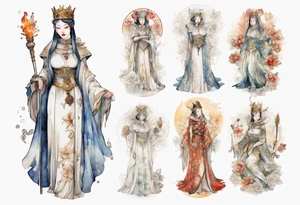 medieval queen dressed in white tattoo idea