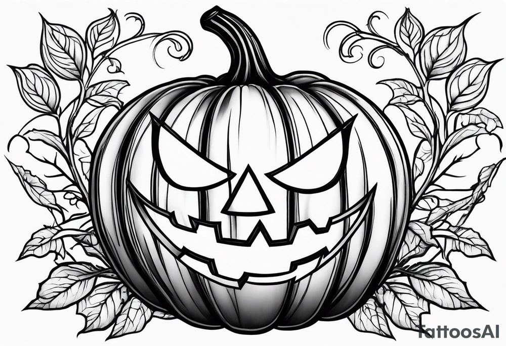 Scary Halloween pumpkin with vines tattoo idea
