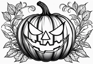 Scary Halloween pumpkin with vines tattoo idea