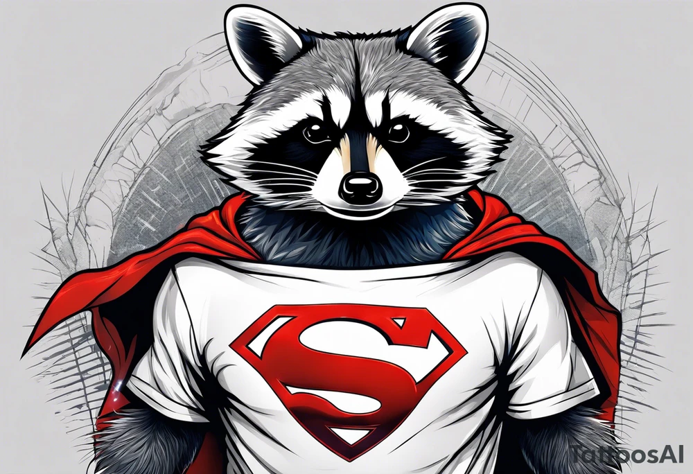 raccoon wearing a Superman t-shirt tattoo idea