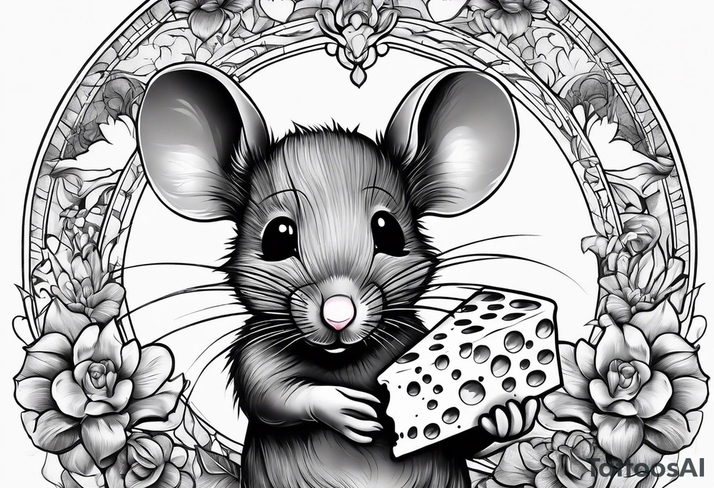 portrait of a mouse and cheese same size with human face tattoo idea