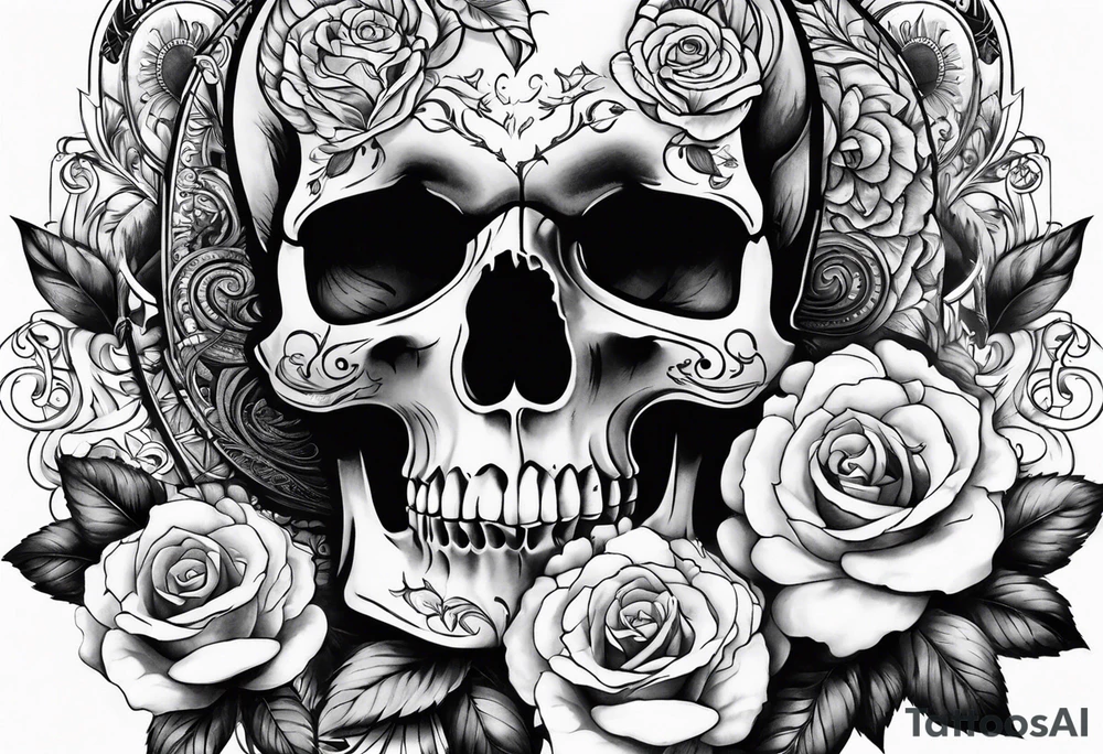 skull tattoo with roses tattoo idea