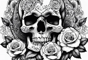 skull tattoo with roses tattoo idea