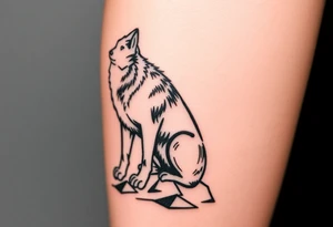black wolf, sitting rooted waiting to be unleashed on lower leg tattoo idea