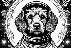 full body poodle mix dog in a space suit outline tattoo idea