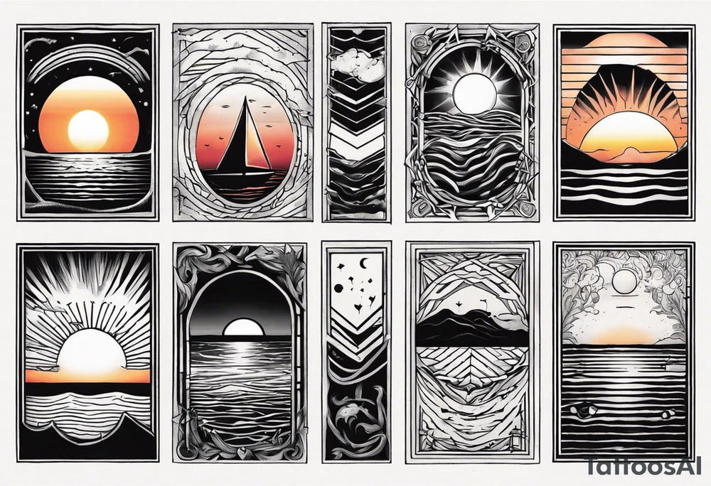 Sunset over the sea in a rectangle tattoo idea