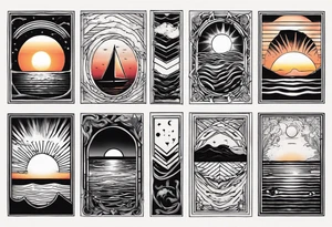 Sunset over the sea in a rectangle tattoo idea