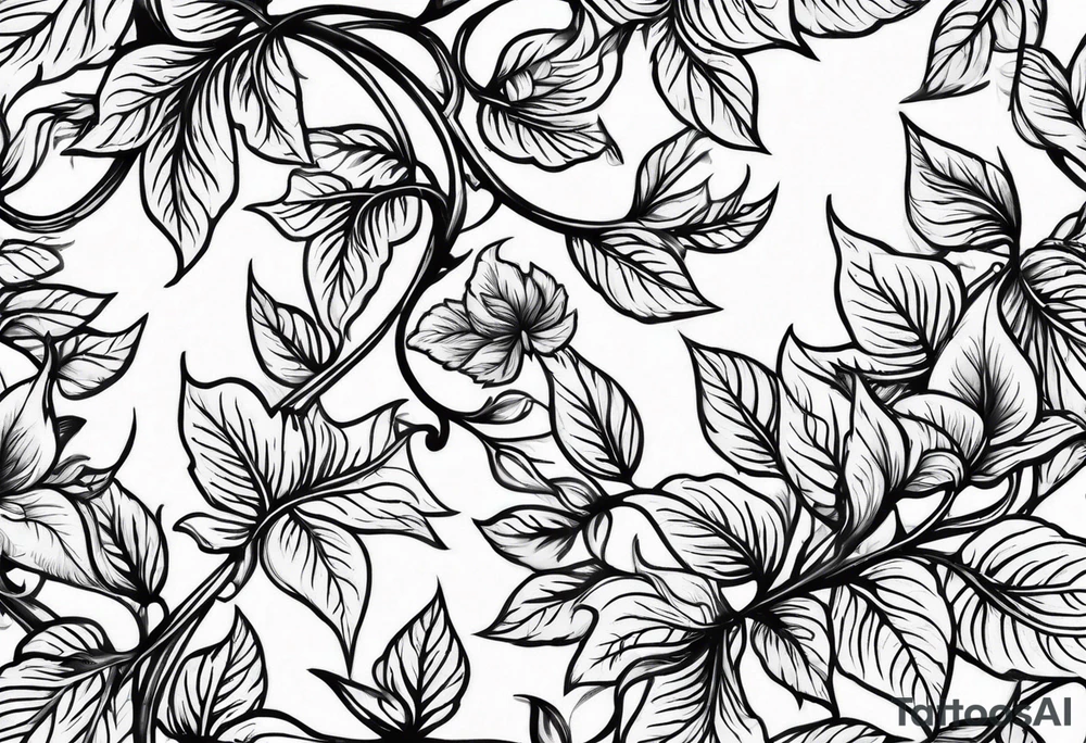 thin vines with leaves tattoo idea