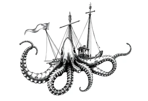 Queen Anne's Revenge with a kraken tattoo idea