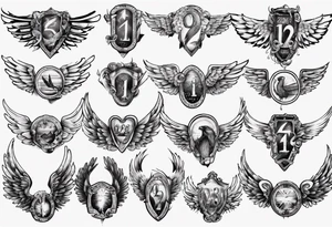 Wings with the dates (1) 09/12/2012 and (2) 24/10/2023 in between the wings tattoo idea
