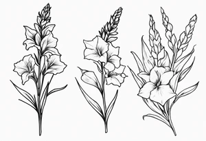 larkspur and gladiolas tattoo idea