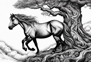Realistic Horse and Yggdrasil tree tattoo idea