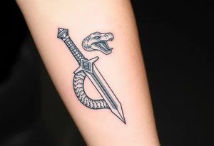 mystical snake coiled around an ancient dagger with jeweled hilt tattoo idea