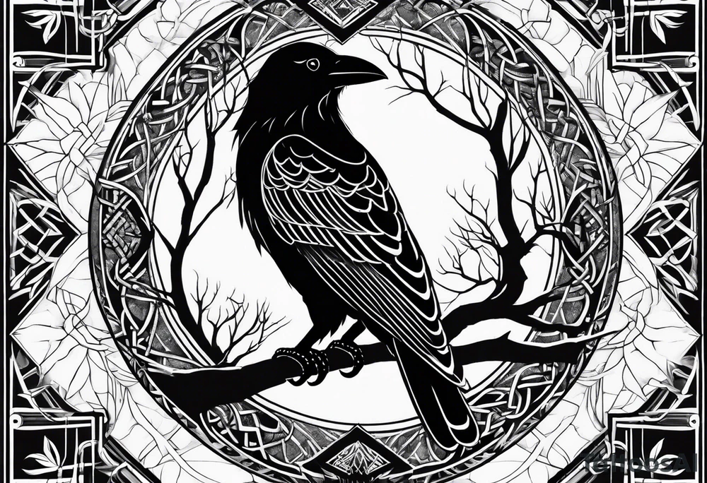 world tree with a raven and knotwork upper arm tattoo tattoo idea