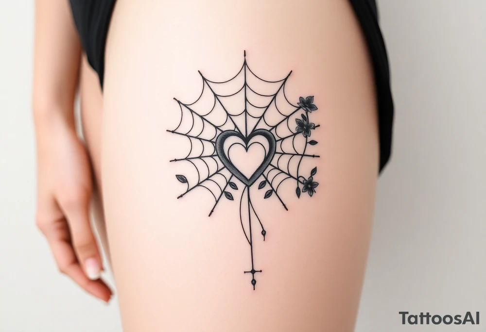 spiderweb with heart and flowers tattoo idea
