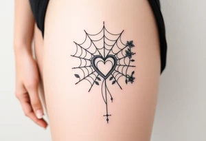 spiderweb with heart and flowers tattoo idea