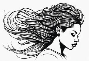 Draw a women head with real dread locks flying in the air, all hair should be to see tattoo idea