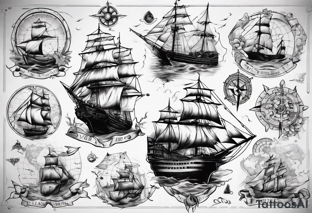 Maps, ships tattoo idea