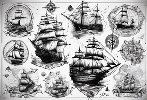 Maps, ships tattoo idea