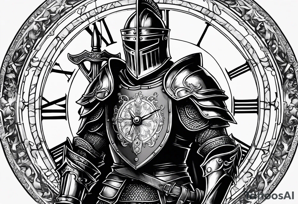 knight with heavy armor with clock and less detail tattoo idea