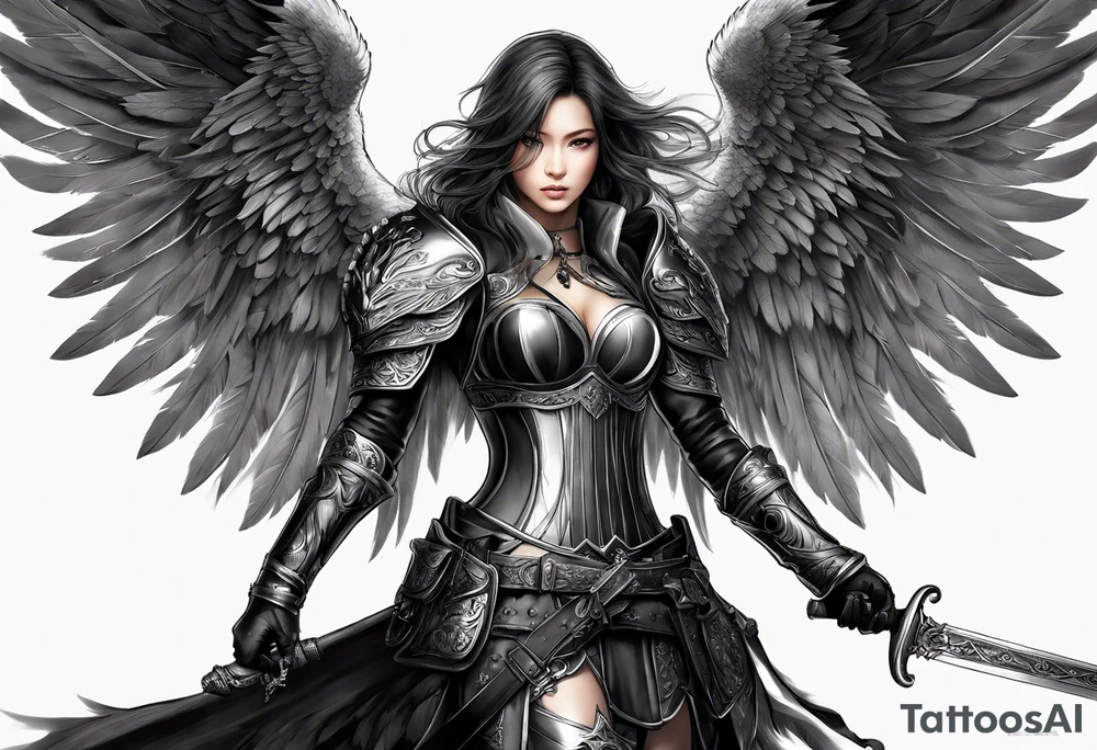 Female dark angel with sword tattoo idea