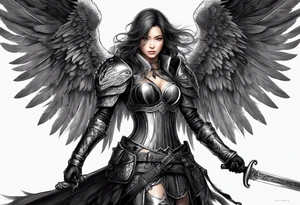 Female dark angel with sword tattoo idea