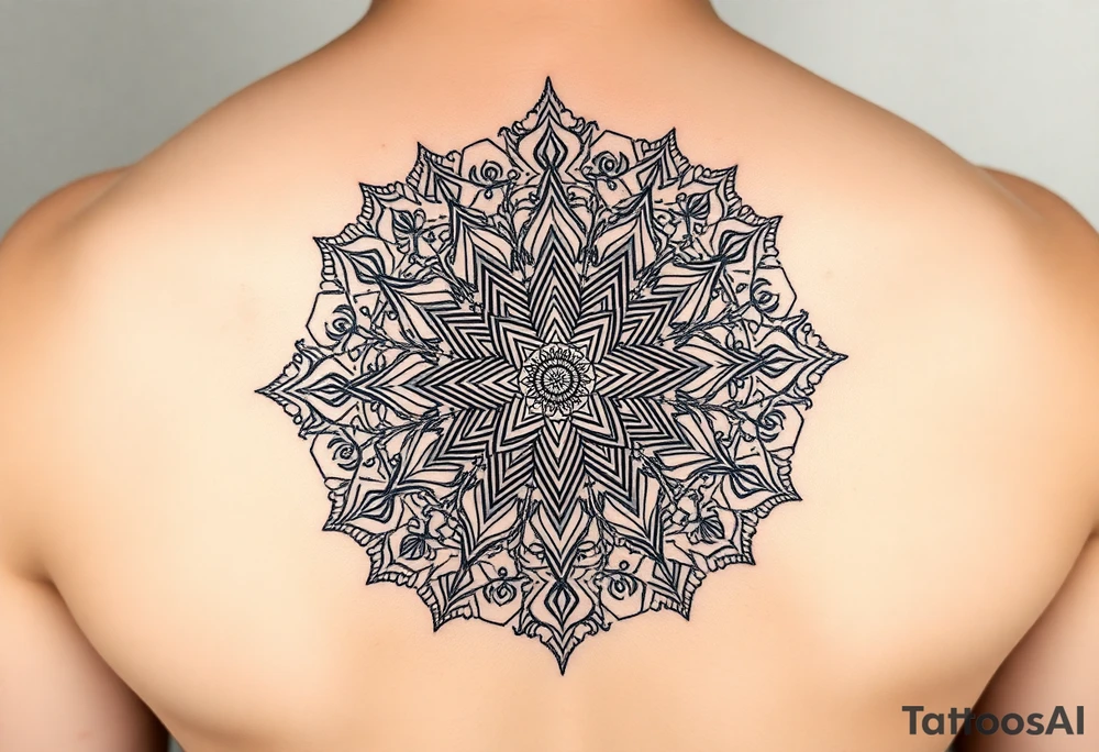 intricate mandala with sacred geometry and cosmic elements tattoo idea