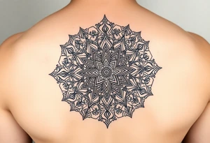 intricate mandala with sacred geometry and cosmic elements tattoo idea