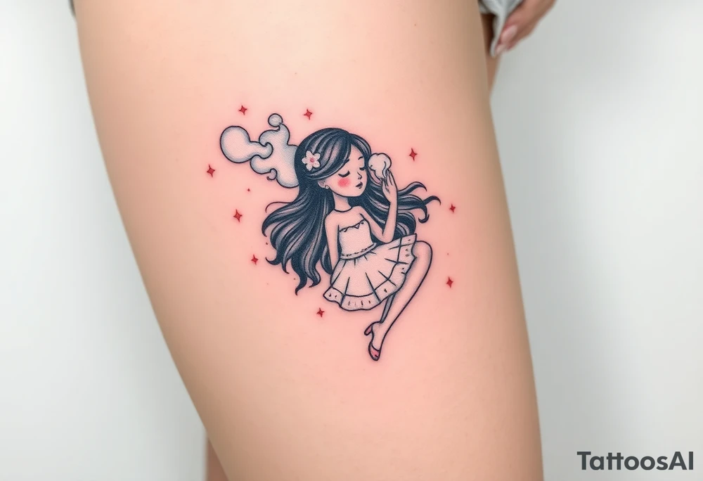 Girl smoking while floating in space tattoo idea