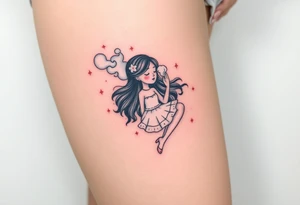 Girl smoking while floating in space tattoo idea