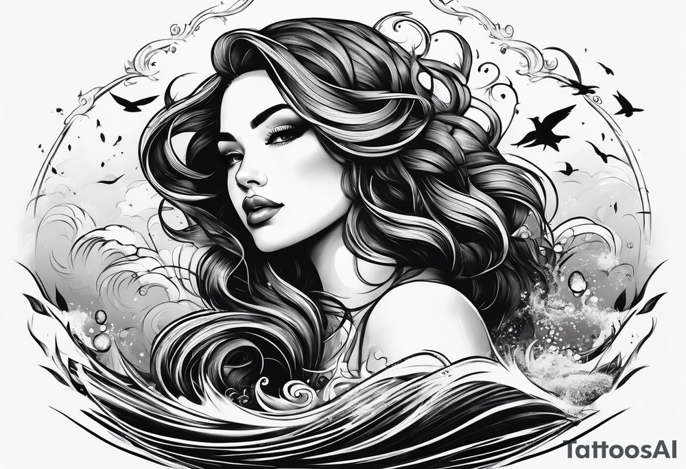 girl comfortably floating above water tattoo idea