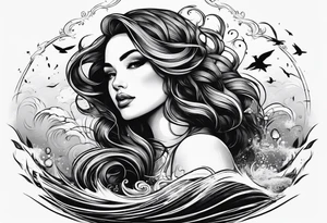 girl comfortably floating above water tattoo idea