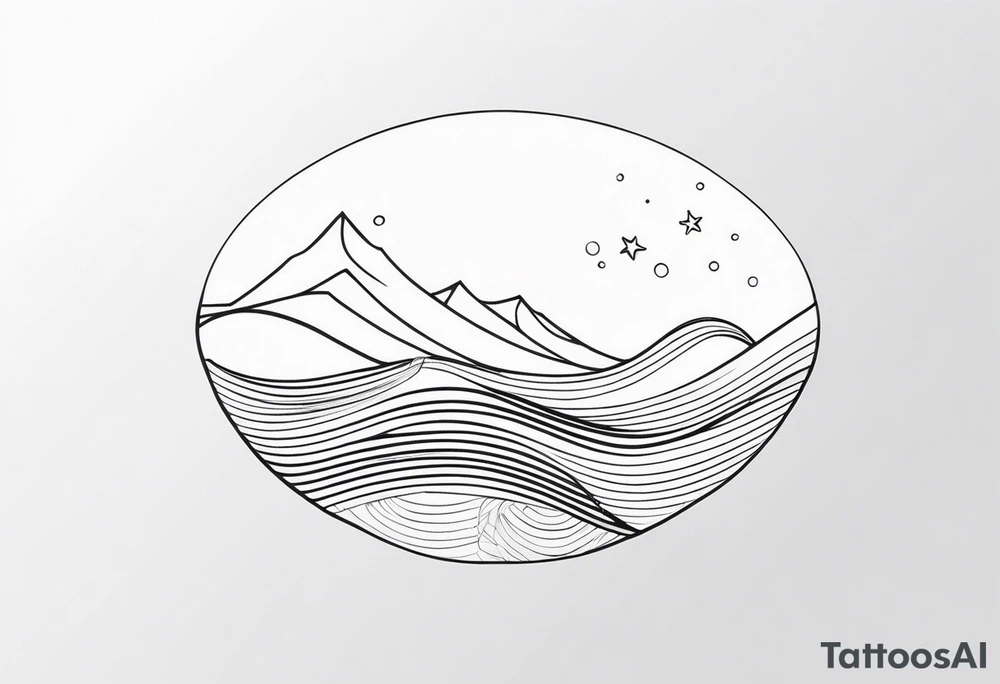 One single line Wave and starfish tattoo idea