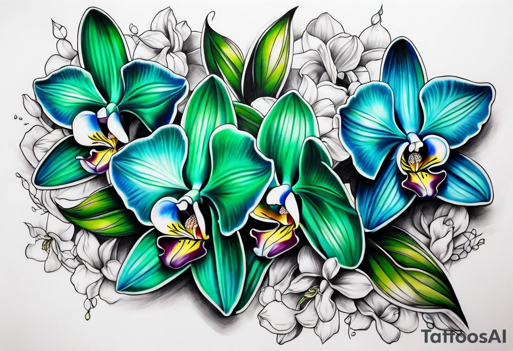 Green and Blue orchids tattoo idea