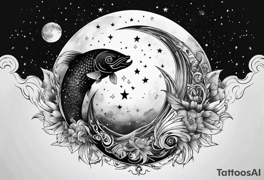 Pisces symbol inside of the moon tattoo idea