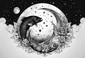 Pisces symbol inside of the moon tattoo idea