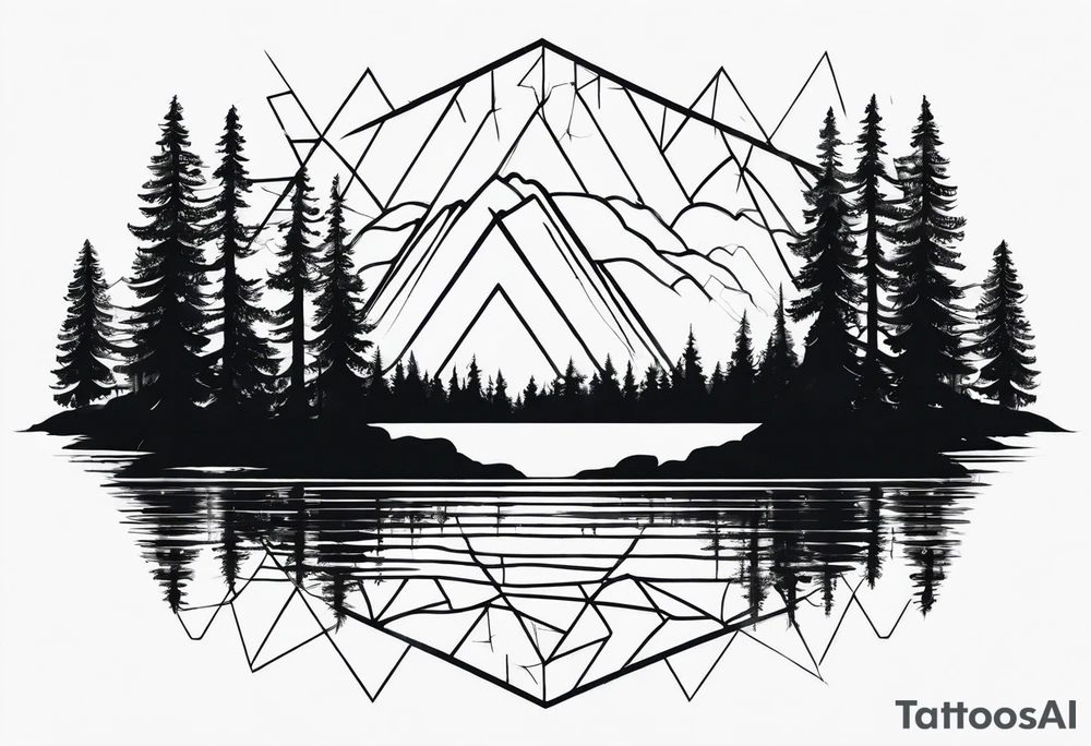 Wald silhouette mit Geometric Muster im Hintergrund tattoo idea