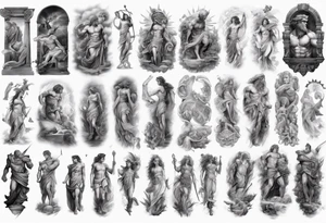 greek mythology
many details
full arm sleeve
realistic pictures tattoo idea