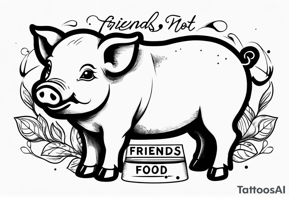 cute pig or piglet.
with text: "friends not food" tattoo idea