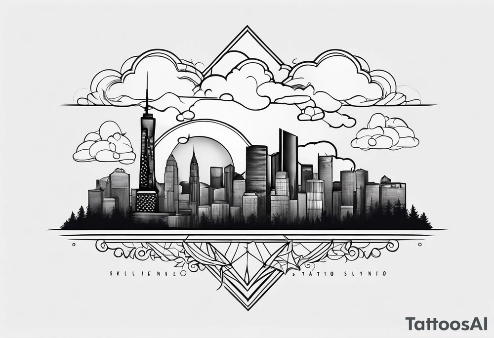 skyline tattoo with clouds tattoo idea