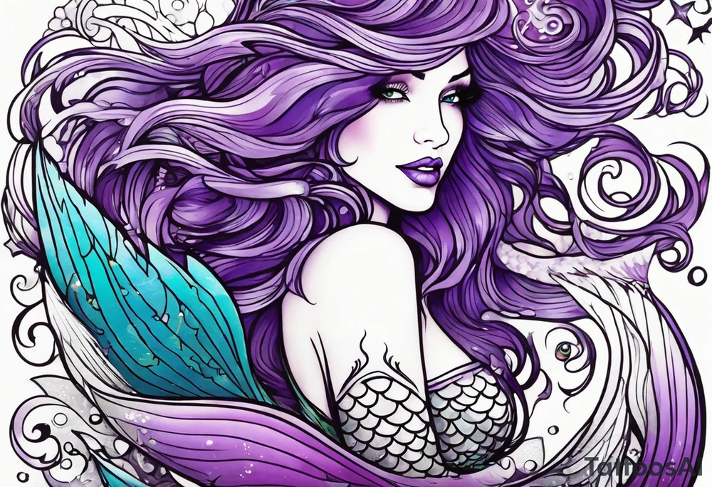 Mermaid with purple hair tattoo idea