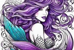 Mermaid with purple hair tattoo idea