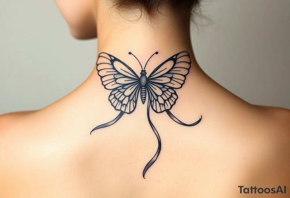 ethereal butterfly with flowing silk ribbons in moonlight tattoo idea