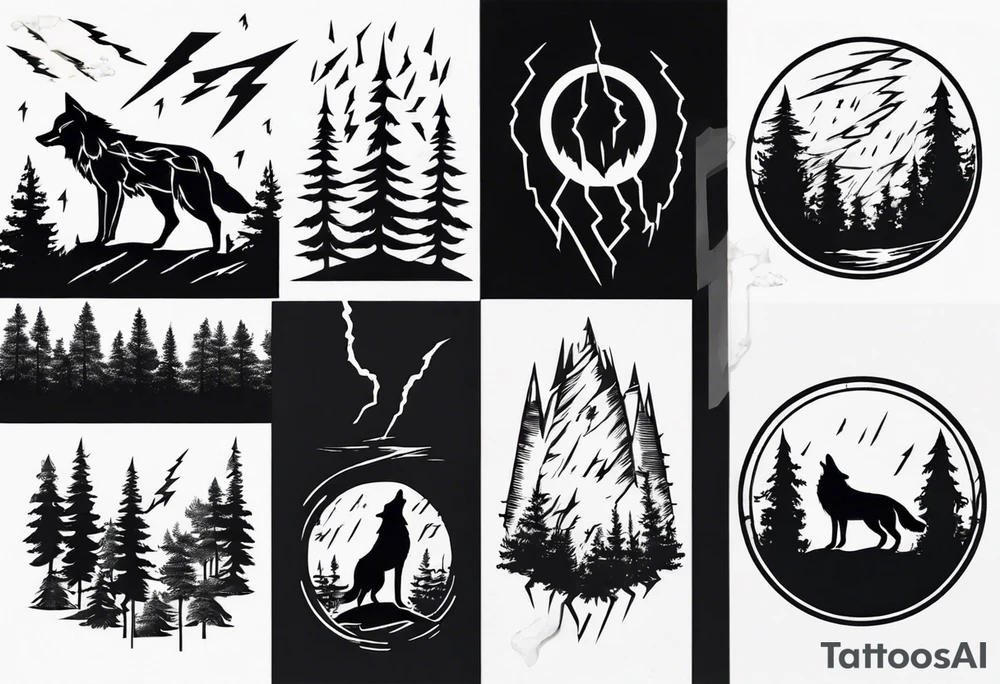 lightning over forest with wolf howling on drum tattoo idea lightning over forest with wolf howling on drum tattoo idea