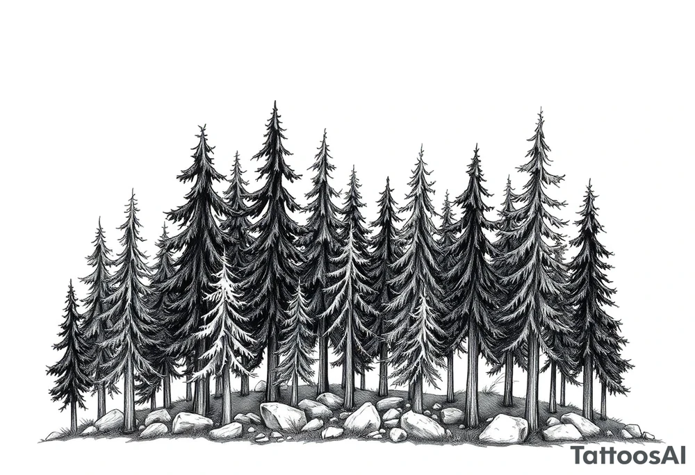 Needle forest with black and gray trees tattoo idea