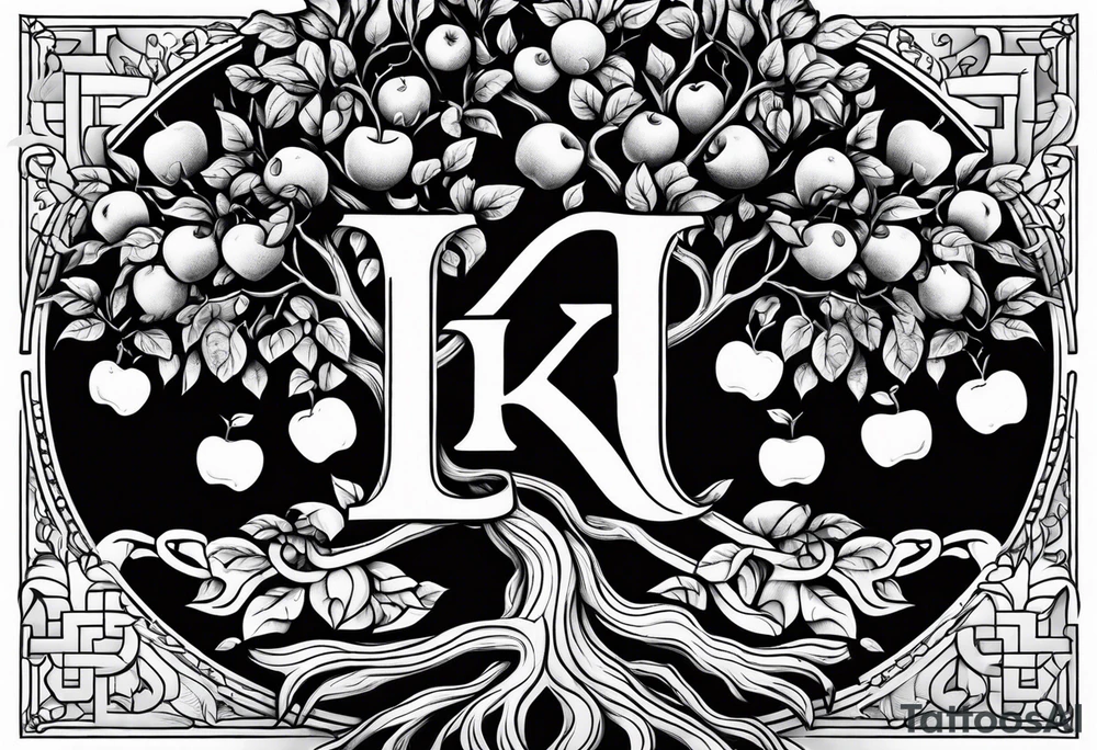 Apple tree  with LK initials tattoo idea