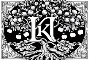 Apple tree  with LK initials tattoo idea